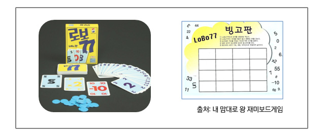 로보게임 준비물과 빙고판
출처:내 맘대로 왕 재미보드게임