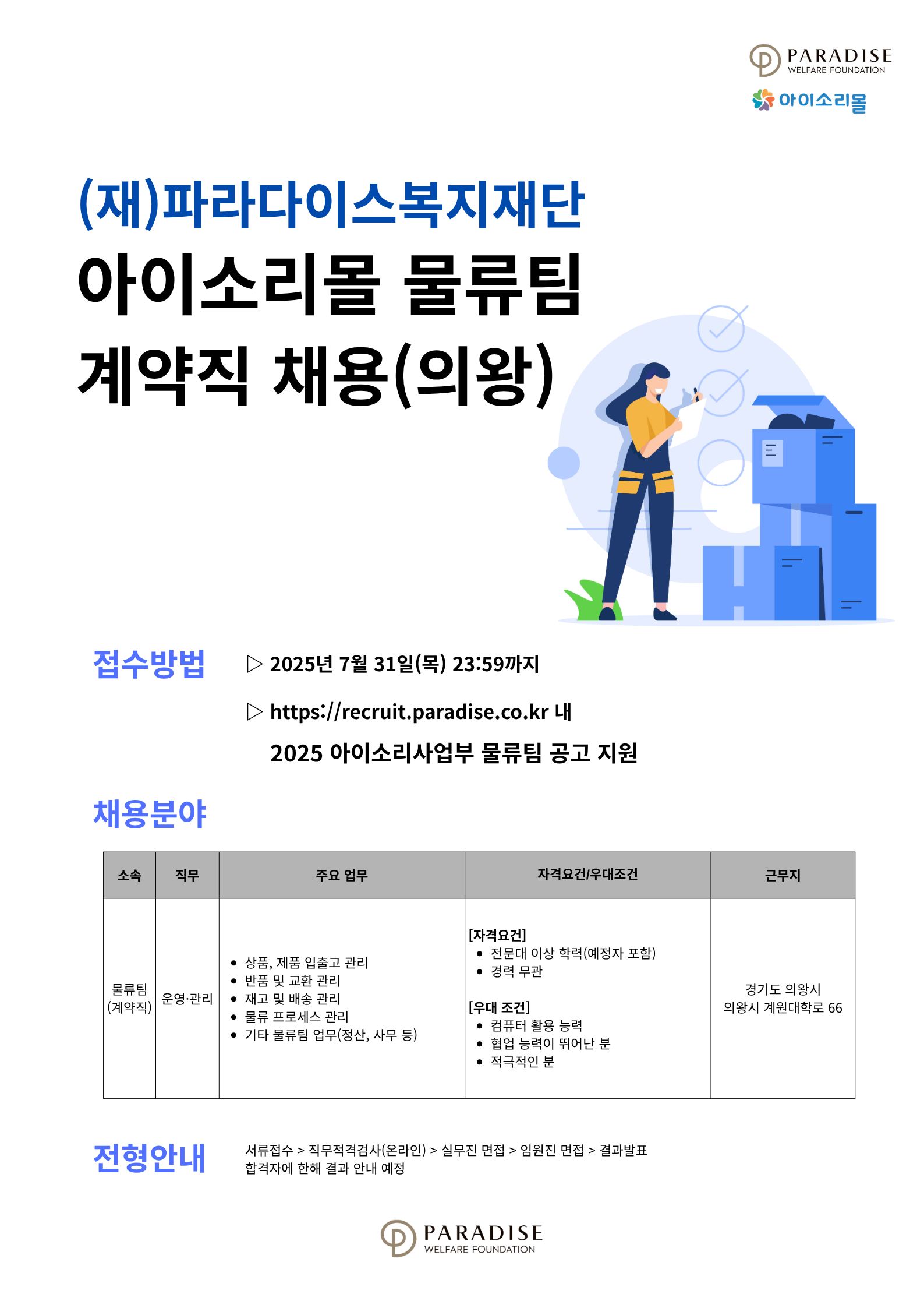 [모집] 2025 아이소리사업부 물류팀 계약직 채용(재공고, ~25.7.31까지)